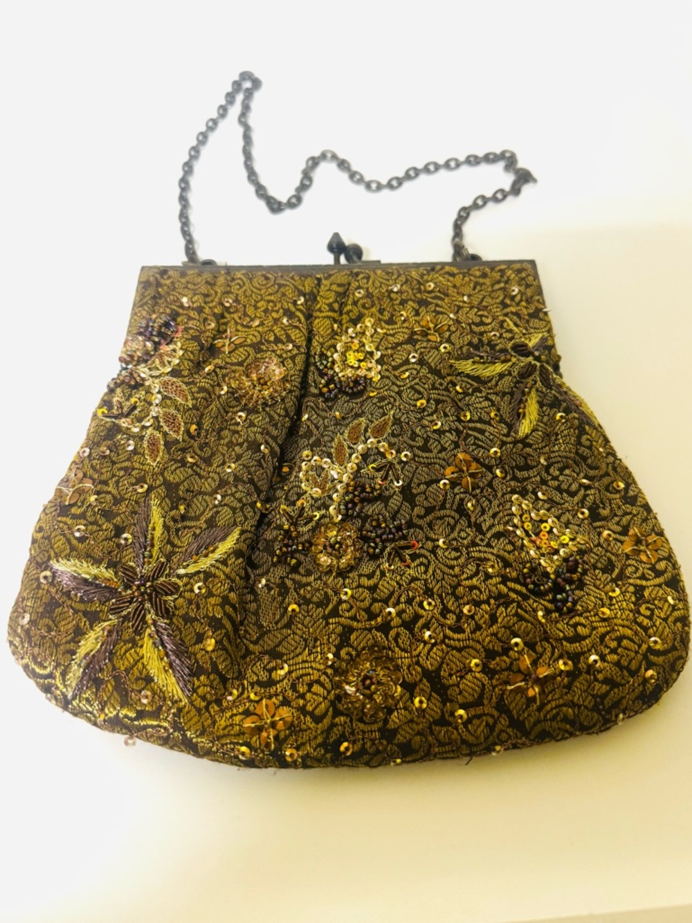 NWOT Embellished Sequined Evening Bag in Gold and Brown